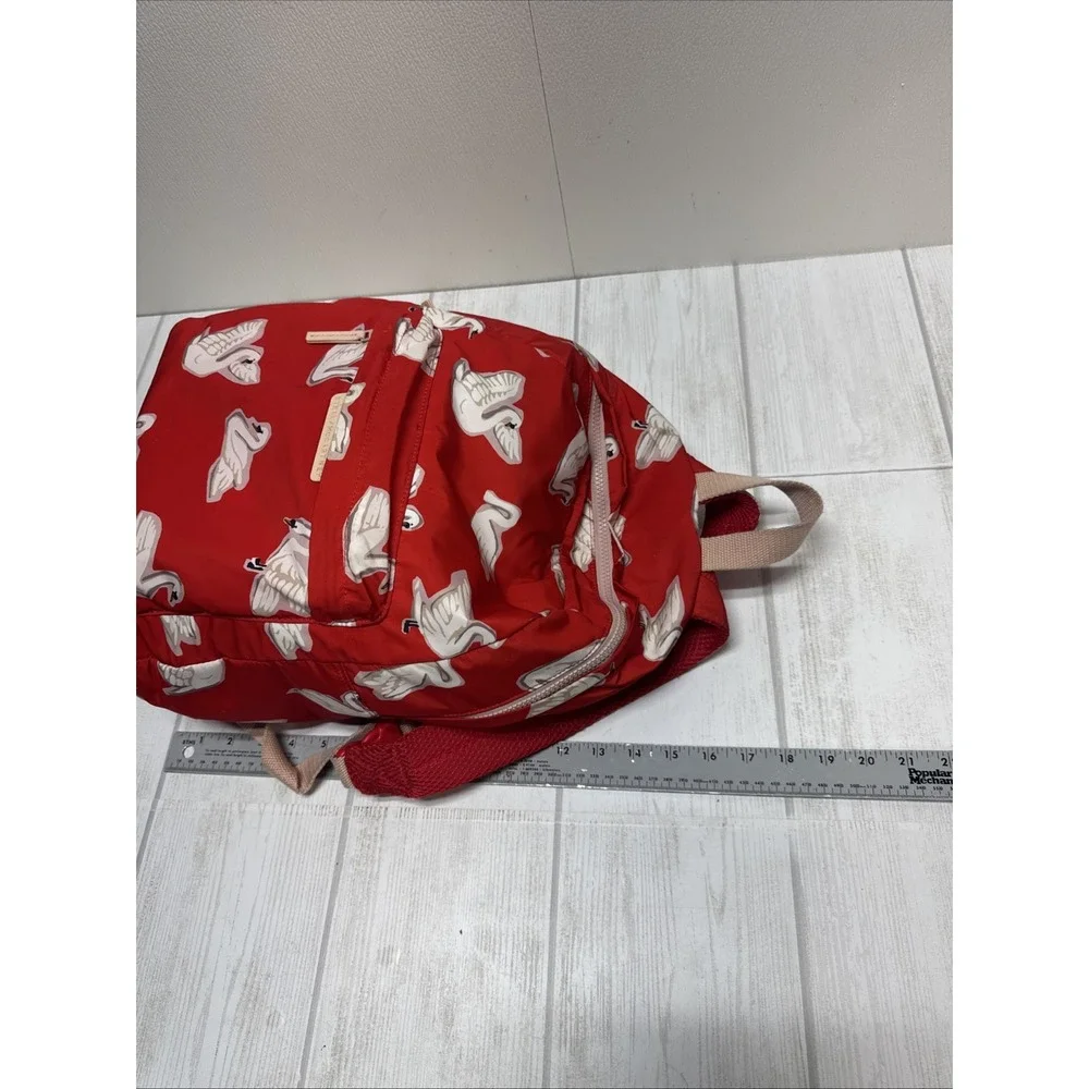STELLA McCARTNEY Kids Backpack White Swan on Red Nylon Front Pocket
